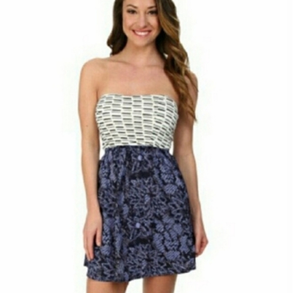 2383 * Roxy Strapless Mini Dress Blue White Size L